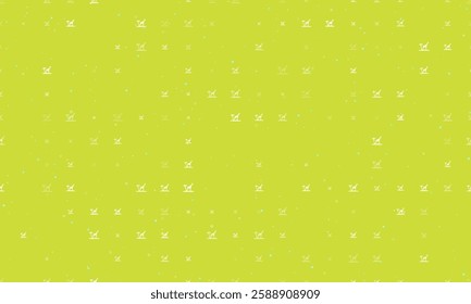 Seamless background pattern of evenly spaced white giraffe symbols of different sizes and opacity. Vector illustration on lime background with stars