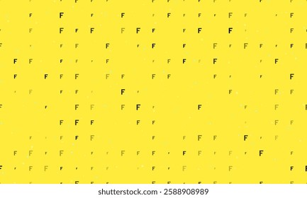 Seamless background pattern of evenly spaced black capital letter F symbols of different sizes and opacity. Vector illustration on yellow background with stars