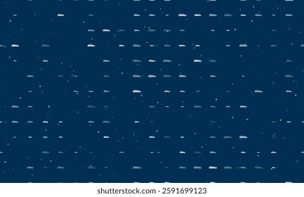 Seamless background pattern of evenly spaced white car symbols of different sizes and opacity. Vector illustration on dark blue background with stars