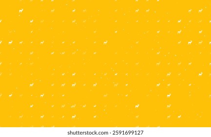 Seamless background pattern of evenly spaced white deer symbols of different sizes and opacity. Vector illustration on amber background with stars