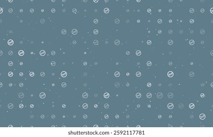 Seamless background pattern of evenly spaced white horning prohibited signs of different sizes and opacity. Vector illustration on blue gray background with stars
