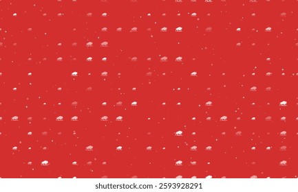 Seamless background pattern of evenly spaced white wild buffalos of different sizes and opacity. Vector illustration on red background with stars