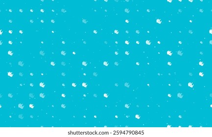 Seamless background pattern of evenly spaced white rhino head logos of different sizes and opacity. Vector illustration on cyan background with stars