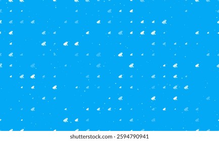 Seamless background pattern of evenly spaced white frog symbols of different sizes and opacity. Vector illustration on light blue background with stars