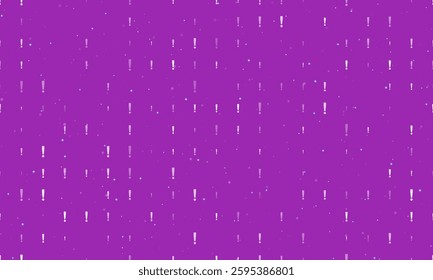 Seamless background pattern of evenly spaced white exclamation symbols of different sizes and opacity. Vector illustration on purple background with stars