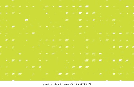 Seamless background pattern of evenly spaced white bear symbols of different sizes and opacity. Vector illustration on lime background with stars