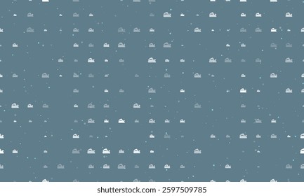 Seamless background pattern of evenly spaced white electric plane symbols of different sizes and opacity. Vector illustration on blue gray background with stars