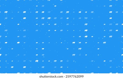 Seamless background pattern of evenly spaced white buffalo symbols of different sizes and opacity. Vector illustration on blue background with stars