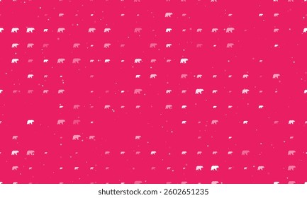 Seamless background pattern of evenly spaced white bear symbols of different sizes and opacity. Vector illustration on pink background with stars