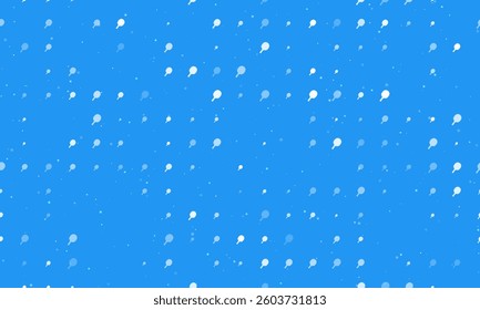 Seamless background pattern of evenly spaced white table tennis symbols of different sizes and opacity. Vector illustration on blue background with stars