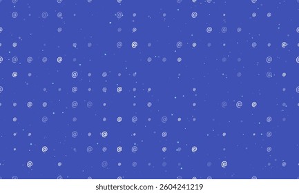Seamless background pattern of evenly spaced white at symbols of different sizes and opacity. Vector illustration on indigo background with stars