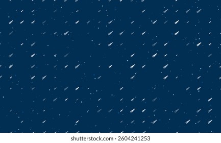 Seamless background pattern of evenly spaced white hand saw symbols of different sizes and opacity. Vector illustration on dark blue background with stars