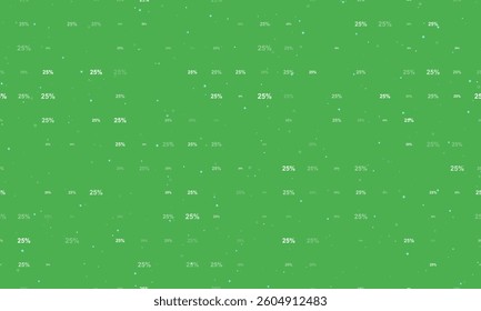 Seamless background pattern of evenly spaced white 25 percent symbols of different sizes and opacity. Vector illustration on green background with stars