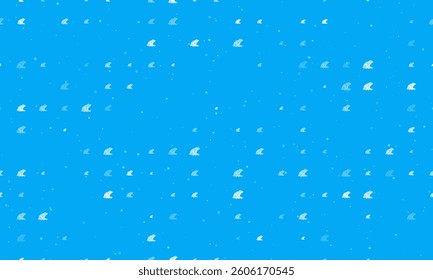 Seamless background pattern of evenly spaced white frog symbols of different sizes and opacity. Vector illustration on light blue background with stars