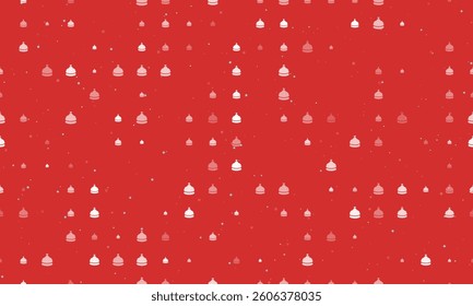 Seamless background pattern of evenly spaced white reception bell symbols of different sizes and opacity. Vector illustration on red background with stars