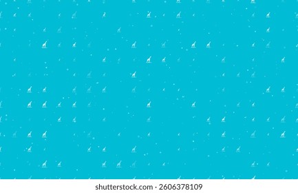 Seamless background pattern of evenly spaced white wild giraffe symbols of different sizes and opacity. Vector illustration on cyan background with stars