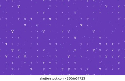 Seamless background pattern of evenly spaced white goat head symbols of different sizes and opacity. Vector illustration on deep purple background with stars