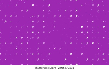 Seamless background pattern of evenly spaced white table tennis symbols of different sizes and opacity. Vector illustration on purple background with stars