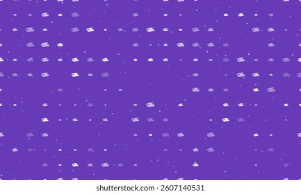 Seamless background pattern of evenly spaced white sanding symbols of different sizes and opacity. Vector illustration on deep purple background with stars