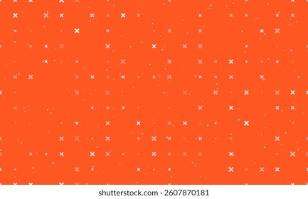 Seamless background pattern of evenly spaced white multiplication symbols of different sizes and opacity. Vector illustration on deep orange background with stars