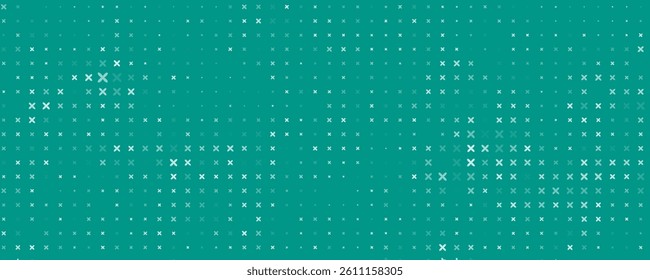 Seamless background pattern of evenly spaced white plus symbols of different sizes and opacity. Vector illustration on teal background with stars