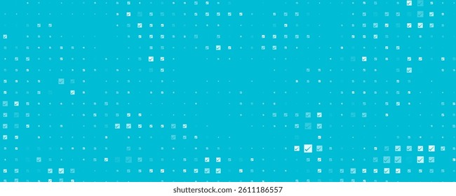 Seamless background pattern of evenly spaced white checkbox symbols of different sizes and opacity. Vector illustration