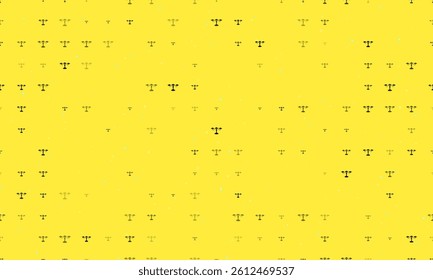 Seamless background pattern of evenly spaced black candlestick symbols of different sizes and opacity. Vector illustration on yellow background with stars
