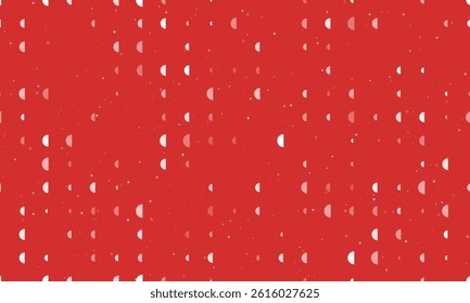 Seamless background pattern of evenly spaced white semicircle symbols of different sizes and opacity. Vector illustration on red background with stars