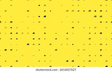 Seamless background pattern of evenly spaced black wild buffalos of different sizes and opacity. Vector illustration on yellow background with stars