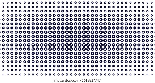 Seamless background pattern of evenly spaced black play symbols of different sizes and opacity. Vector illustration on yellow background with stars