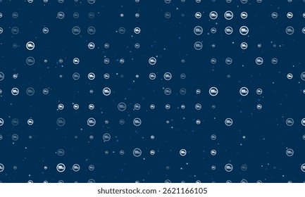 Seamless background pattern of evenly spaced white truck traffic signs of different sizes and opacity. Vector illustration on dark blue background with stars