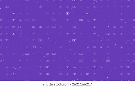 Seamless background pattern of evenly spaced white disabled road signs of different sizes and opacity. Vector illustration on deep purple background with stars
