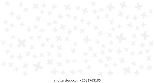 Seamless background pattern of evenly spaced white plus symbols of different sizes and opacity. Vector illustration on teal background with stars