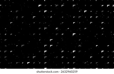 Seamless background pattern of evenly spaced white electric drill symbols of different sizes and opacity. Vector illustration on black background with stars