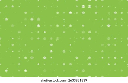 Seamless background pattern of evenly spaced white treasure chest symbols of different sizes and opacity. Vector illustration on light green background with stars