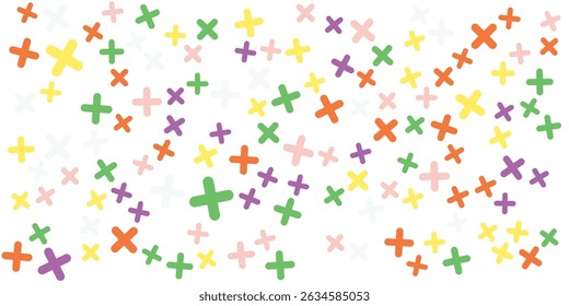 Seamless background pattern of evenly spaced white plus symbols of different sizes and opacity. Vector illustration 