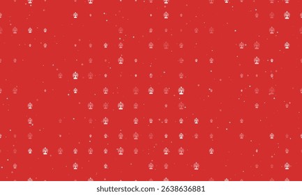 Seamless background pattern of evenly spaced white mystical tree in bottle symbols of different sizes and opacity. Vector illustration on red background with stars