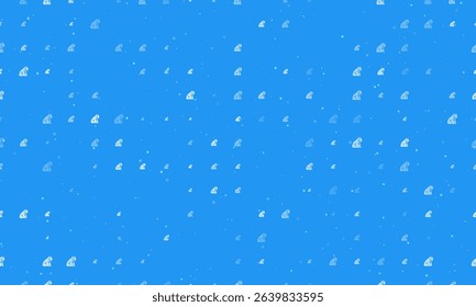 Seamless background pattern of evenly spaced white sitting tiger symbols of different sizes and opacity. Vector illustration on blue background with stars