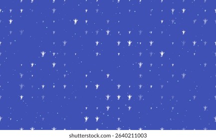 Seamless background pattern of evenly spaced white giraffe head symbols of different sizes and opacity. Vector illustration on indigo background with stars