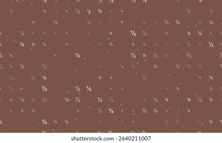 Seamless background pattern of evenly spaced white half fraction symbols of different sizes and opacity. Vector illustration on brown background with stars