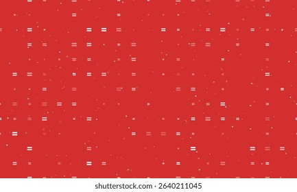 Seamless background pattern of evenly spaced white equals symbols of different sizes and opacity. Vector illustration on red background with stars