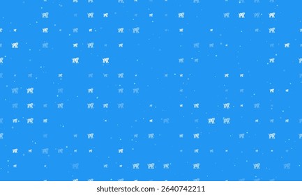 Seamless background pattern of evenly spaced white tiger symbols of different sizes and opacity. Vector illustration on blue background with stars