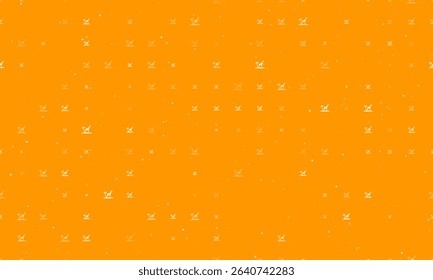 Seamless background pattern of evenly spaced white giraffe symbols of different sizes and opacity. Vector illustration on orange background with stars