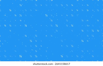 Seamless background pattern of evenly spaced white half fraction symbols of different sizes and opacity. Vector illustration on blue background with stars
