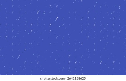 Seamless background pattern of evenly spaced white crowbar symbols of different sizes and opacity. Vector illustration on indigo background with stars