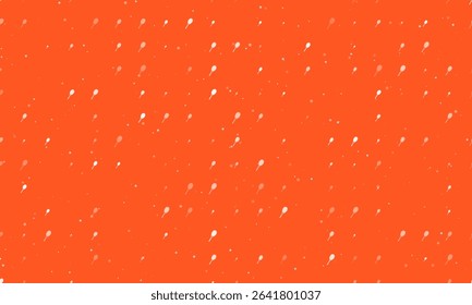 Seamless background pattern of evenly spaced white tennis racket symbols of different sizes and opacity. Vector illustration on deep orange background with stars