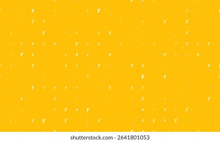 Seamless background pattern of evenly spaced white capital letter F symbols of different sizes and opacity. Vector illustration on amber background with stars