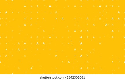 Seamless background pattern of evenly spaced white capital letter A symbols of different sizes and opacity. Vector illustration on amber background with stars
