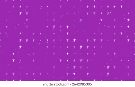Seamless background pattern of evenly spaced white giraffe head symbols of different sizes and opacity. Vector illustration on purple background with stars