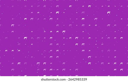 Seamless background pattern of evenly spaced white drill symbols of different sizes and opacity. Vector illustration on purple background with stars
